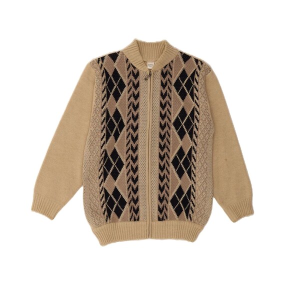 Suéter cárdigan vintage para hombre, beige medio, rombos/acrílico