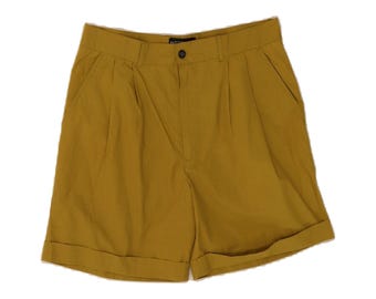 Pantalones cortos chinos vintage para mujer, talla mediana W32, color caqui, algodón.