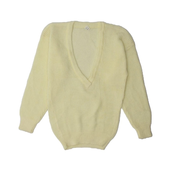 VINTAGE Damen V-Ausschnitt Pullover Pullover UK 16 Große Gelb