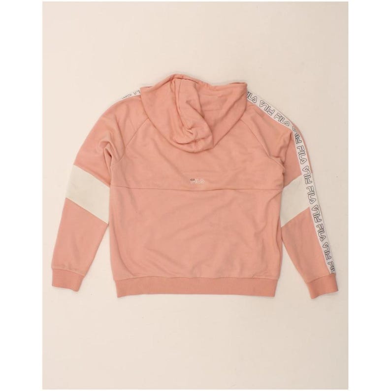 Fila womens graphic hoodie jumper UK 16 large pink colourblock cotton image 2
