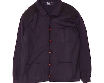 Vintage Mens Cardigan Sweater Large Navy Blue