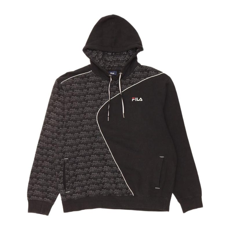 Fila pull à capuche graphique XL pour hommes en coton color block noir image 1