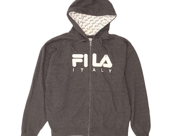Sudadera con capucha y cremallera Fila Italia para hombre, talla grande, color gris, algodón.