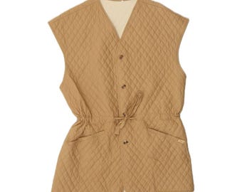 VINTAGE Womens Quilted Gilet IT 52 2XL Beige Cotton