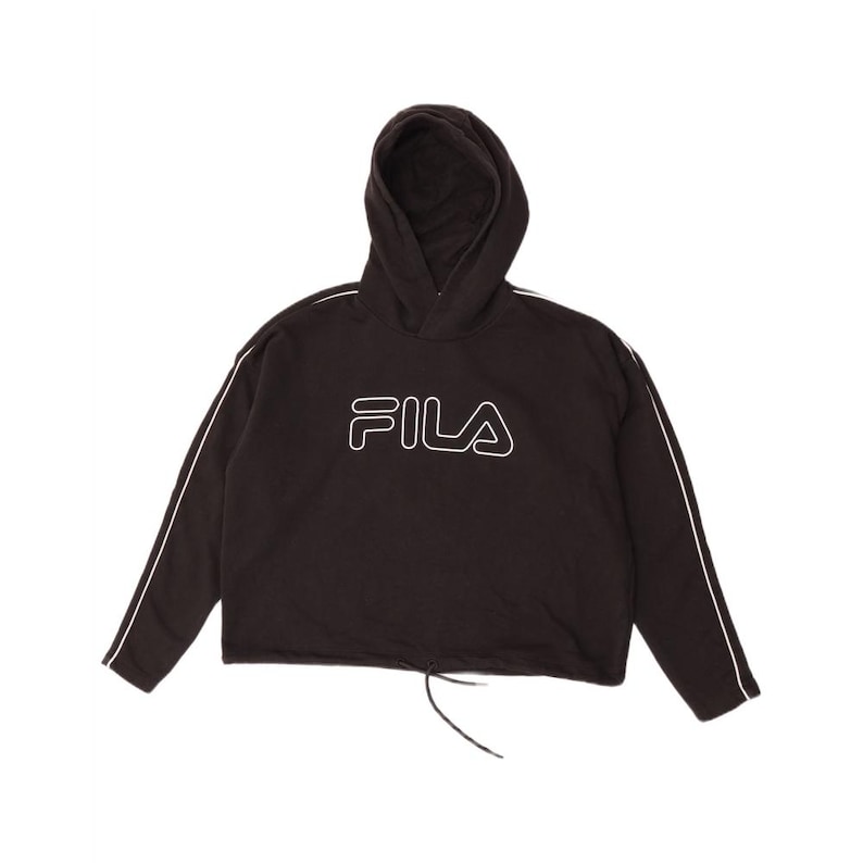 Fila Womens Graphic Oversized Hoodie Jumper UK 10 Small Black Cotton image 1