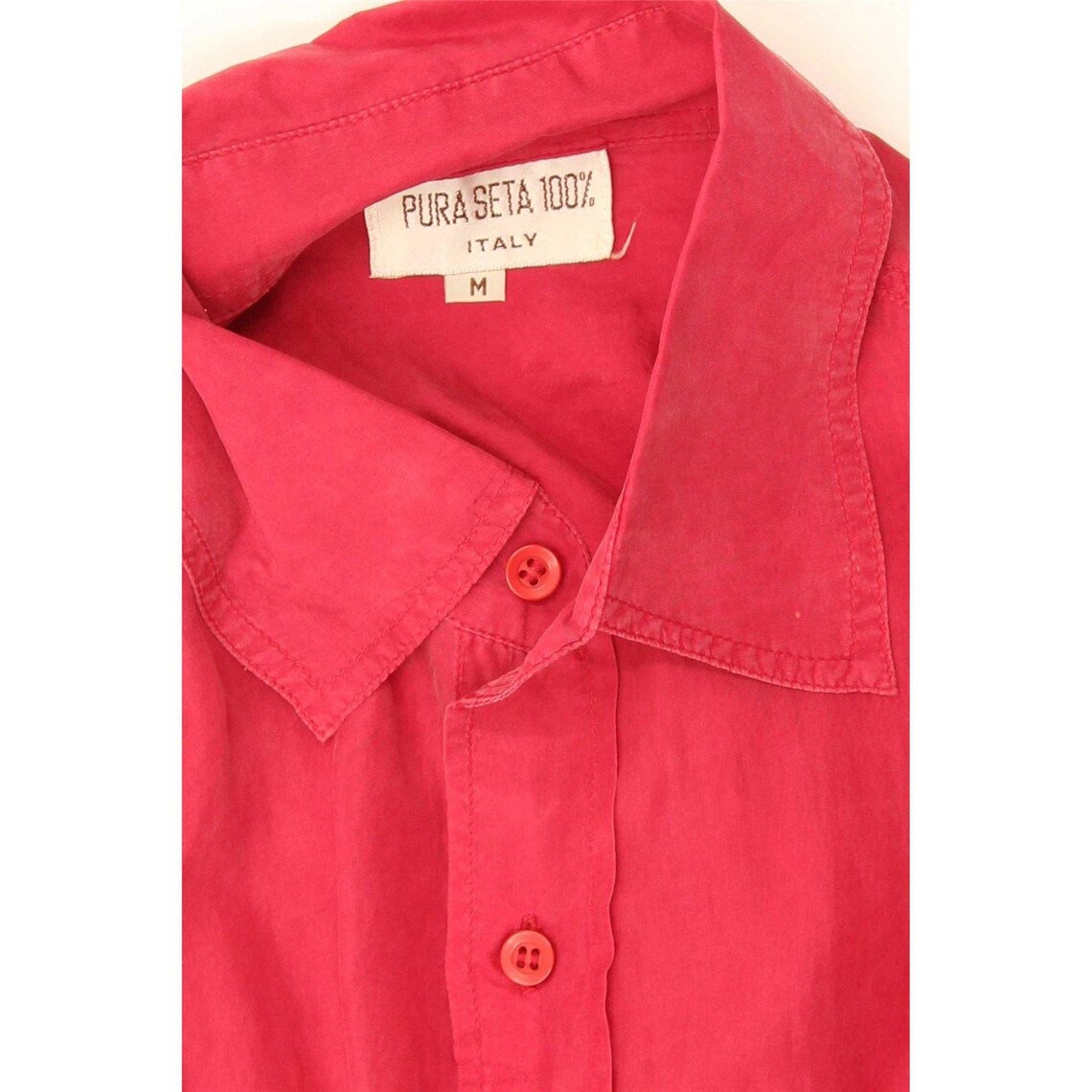 Vintage Mens Short Sleeve Shirt Medium Red Silk, foto 3 di 3