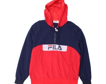 Felpa con cappuccio grafica da uomo Fila, taglia L, colore rosso, blocchi di colore, nylon