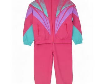 Vintage Damen Oversized Trainingsanzug, Größe UK 16 (Large), Pink Colourblock
