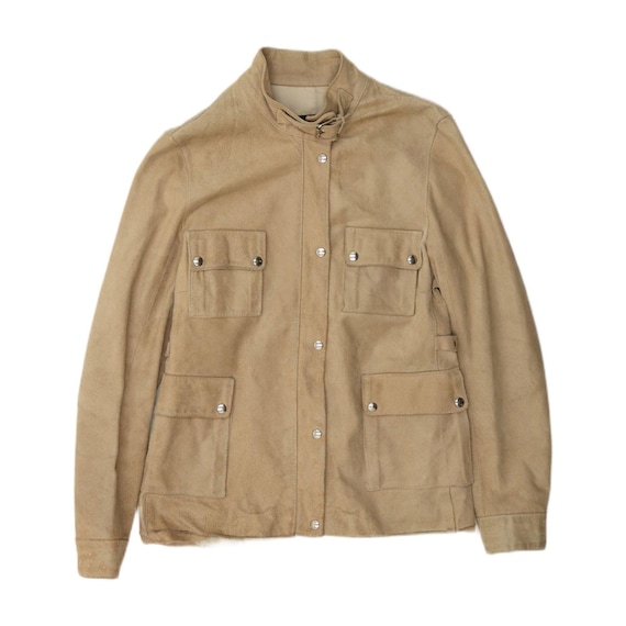 Vintage Womens Suede Jacket UK 14 Large Beige Leather