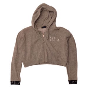 Fila womens crop graphic zip hoodie sweater UK 14 medium grey flecked image 1