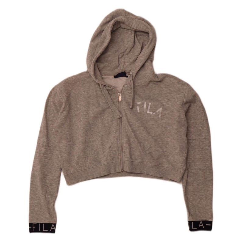 Fila womens crop graphic zip hoodie sweater UK 14 medium grey flecked image 1
