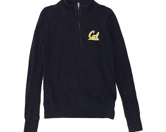 Vintage womens graphic zip neck sweatshirt jumper UK 14 medium navy blue