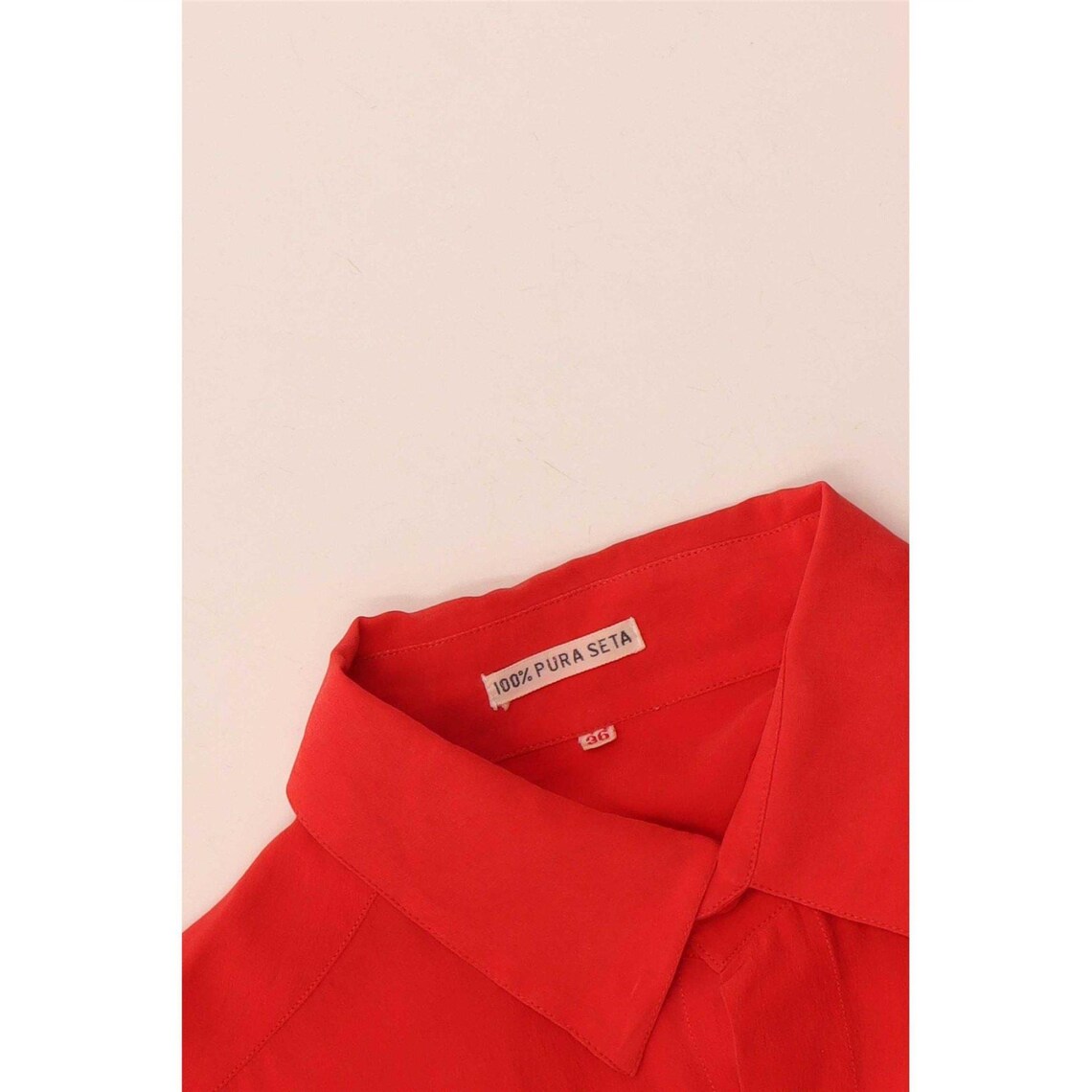 Vintage Womens Oversized Shirt Blouse EU 36 Small Red Silk, foto 3 di 3