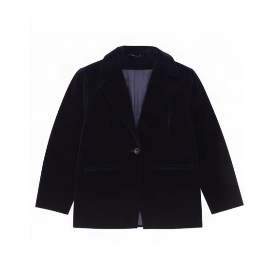 Vintage Womens 1 Button Blazer Jacket UK 14 Medium Navy Blue Cotton