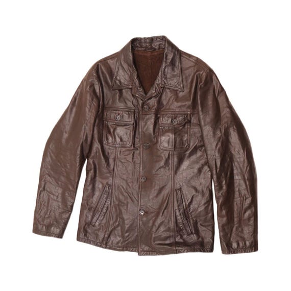 Vintage Mens Leather Jacket IT 48 Medium Brown Leather
