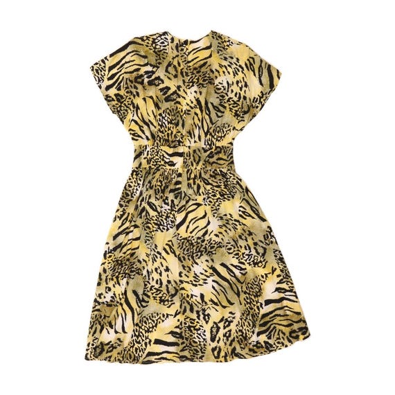VINTAGE Womens A-Line Dress UK 16 Large Yellow Animal Print