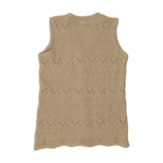 VINTAGE Damen Ärmellose Strickjacke Pullover UK 12 Mittel Beige