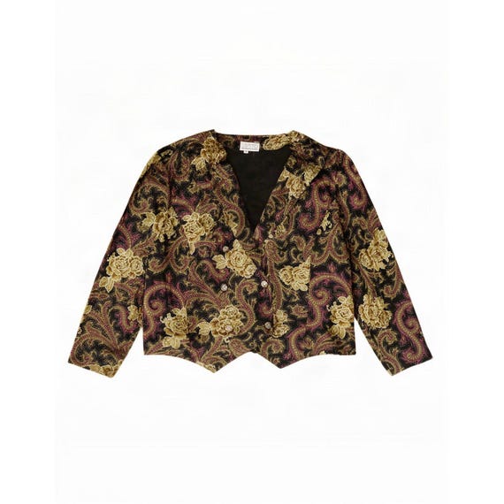 Vintage Womens Double Breasted Cardigan Top IT 48 XL Black Paisley Acetate