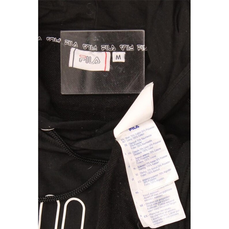 Fila womens oversized crop graphic hoodie jumper UK 14 medium black cotton image 3