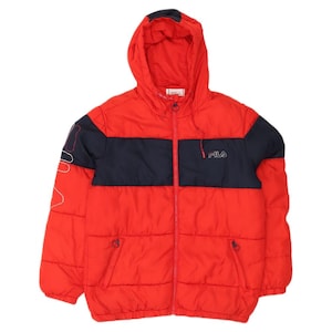 Fila mens graphic hooded padded jacket UK 38 medium red colourblock image 1