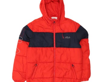 Fila mens graphic hooded padded jacket UK 38 medium red colourblock
