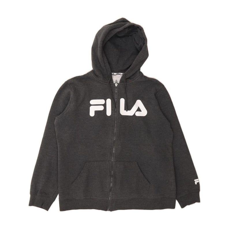 Sudadera con capucha y cremallera gráfica para hombre de Fila, de algodón gris grande imagen 1