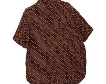 Camisa vintage de manga corta para hombre, diseño geométrico marrón grande