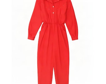 Vintage Womens Jumpsuit UK 12 Medium Red