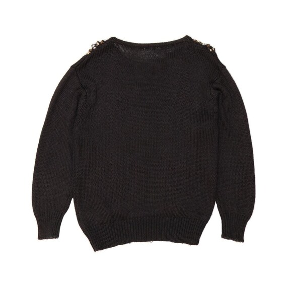 Suéter vintage de cuello barco para mujer, talla 14 del Reino Unido,  viscosa floral negra mediana