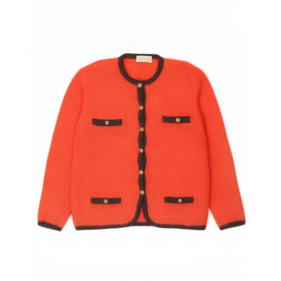 Vintage Womens Cardigan Sweater UK 14 Medium Orange Colourblock Mohair