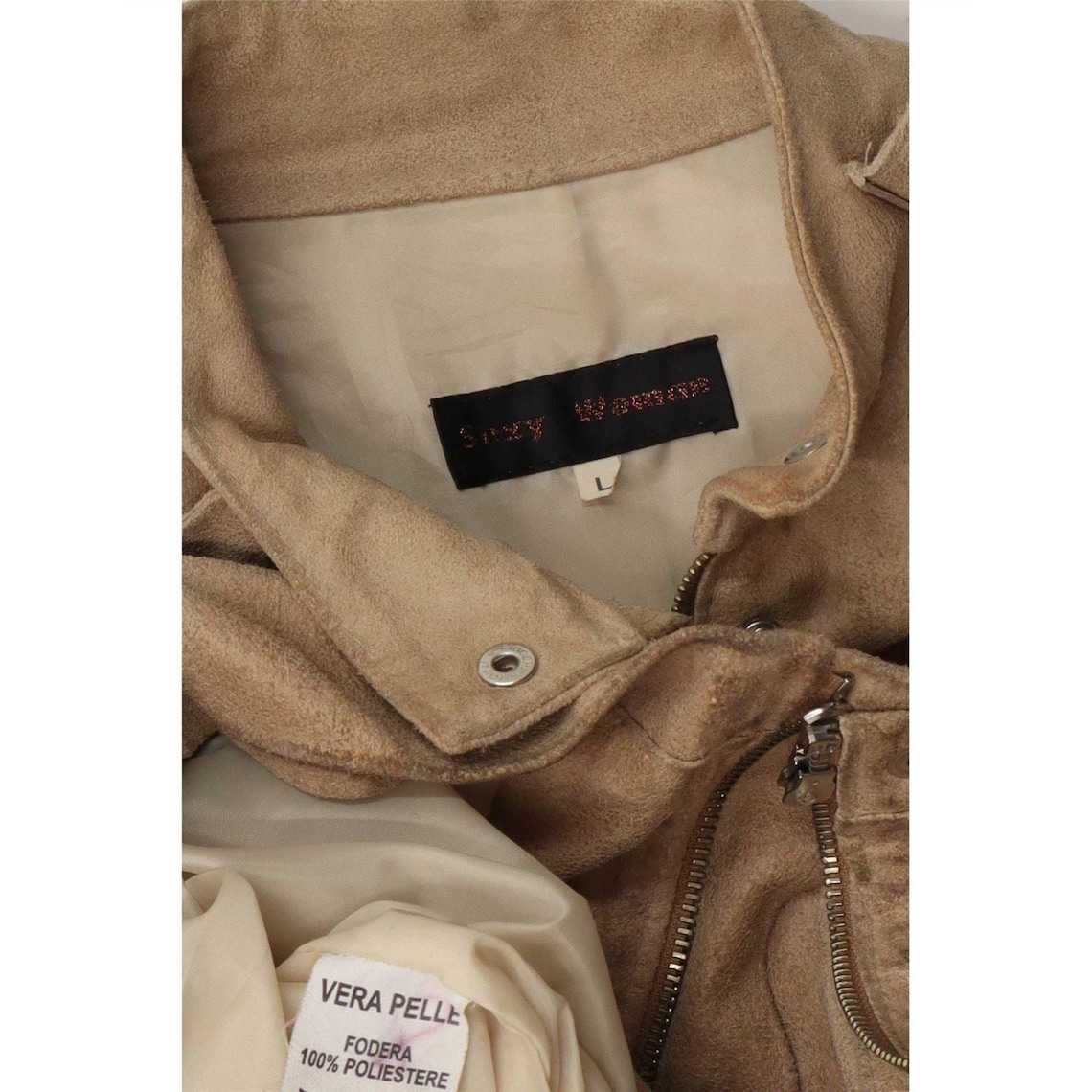 Vintage Womens Suede Jacket UK 14 Large Beige Leather, foto 4 di 4