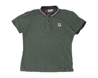 Fila Mens Polo Shirt Large Green Colourblock Cotton