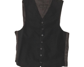 Vintage Mens Waistcoat IT 48 Small Black Pinstripe Wool