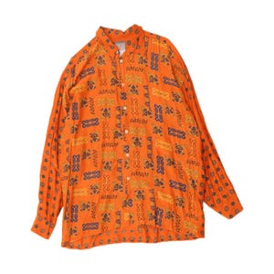 VINTAGE Mens Abstract Pattern Shirt Large Orange Viscose