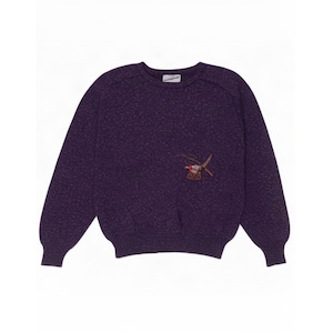 Vintage Womens Boat Neck Jumper Sweater UK 14 Medium Purple Flecked Cotton