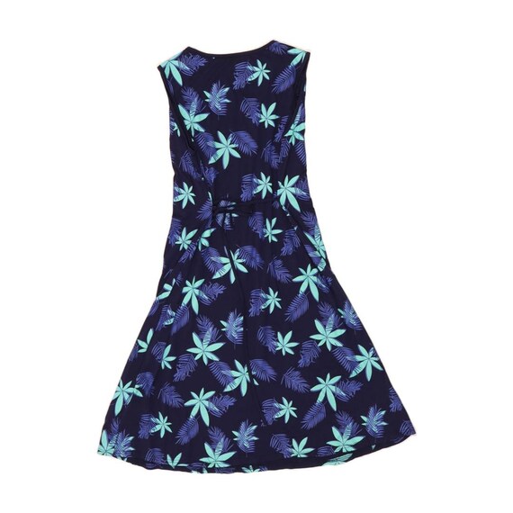 VINTAGE mouwloze A-lijn jurk dames VK 12 medium marineblauw