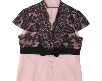 Blusa vintage para mujer, talla UK 14, color rosa con estampado floral.