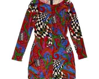 Combishort en velours pour femme vintage UK 12, taille moyenne, motif cachemire multicolore