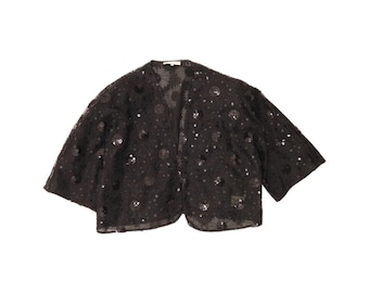 Vintage Womens See Through Oversized Bolero Top IT 42 Medium Black Floral