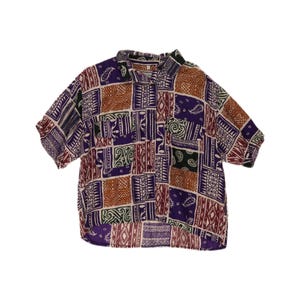 Blusa camisera vintage para mujer, talla UK 16, grande, patchwork multicolor.