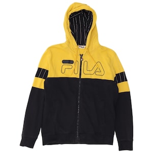 Bluza z kapturem Fila męska z nadrukiem i zamkiem błyskawicznym, mała, żółta, z bawełny w bloki kolorów zdjęcie 1