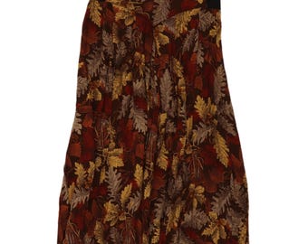 Falda midi vintage para mujer, talla W30, L33, color marrón con estampado floral.