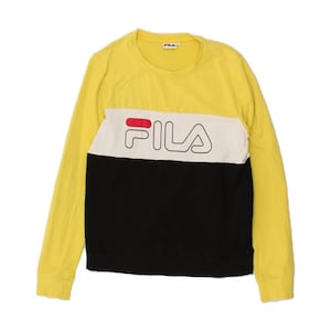 Camiseta Fila de manga larga con estampado gráfico para mujer, talla 14 del Reino Unido, algodón con bloques de color amarillo medio imagen 1