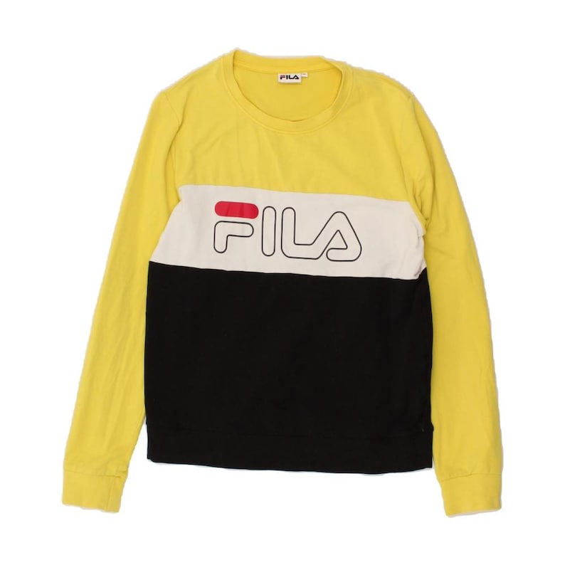 Camiseta Fila de manga larga con estampado gráfico para mujer, talla 14 del Reino Unido, algodón con bloques de color amarillo medio imagen 1