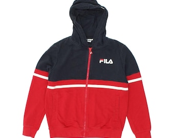 Fila mens graphic zip hoodie sweater XS red colourblock cotton