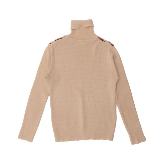 VINTAGE Womens Roll Neck Jumper Sweater UK 14 Large Beige Striped