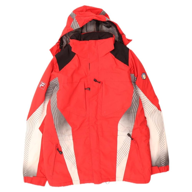 Fila Mens Hooded Windbreaker Jacket UK 40 Large Red Colourblock Polyamide image 1