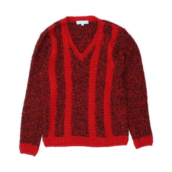 VINTAGE Womens V-Neck Jumper Sweater UK 10 Small Red Striped Wool