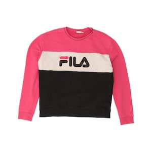 Fila Womens Graphic Sweatshirt Jumper UK 16 Large Pink Colourblock Cotton image 1