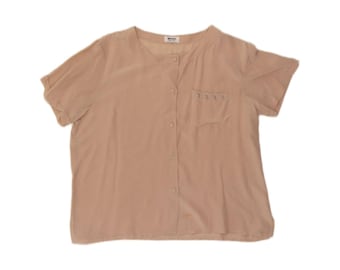 Blusa/camisa vintage de manga corta extragrande para mujer, talla IT 40, rosa seda.